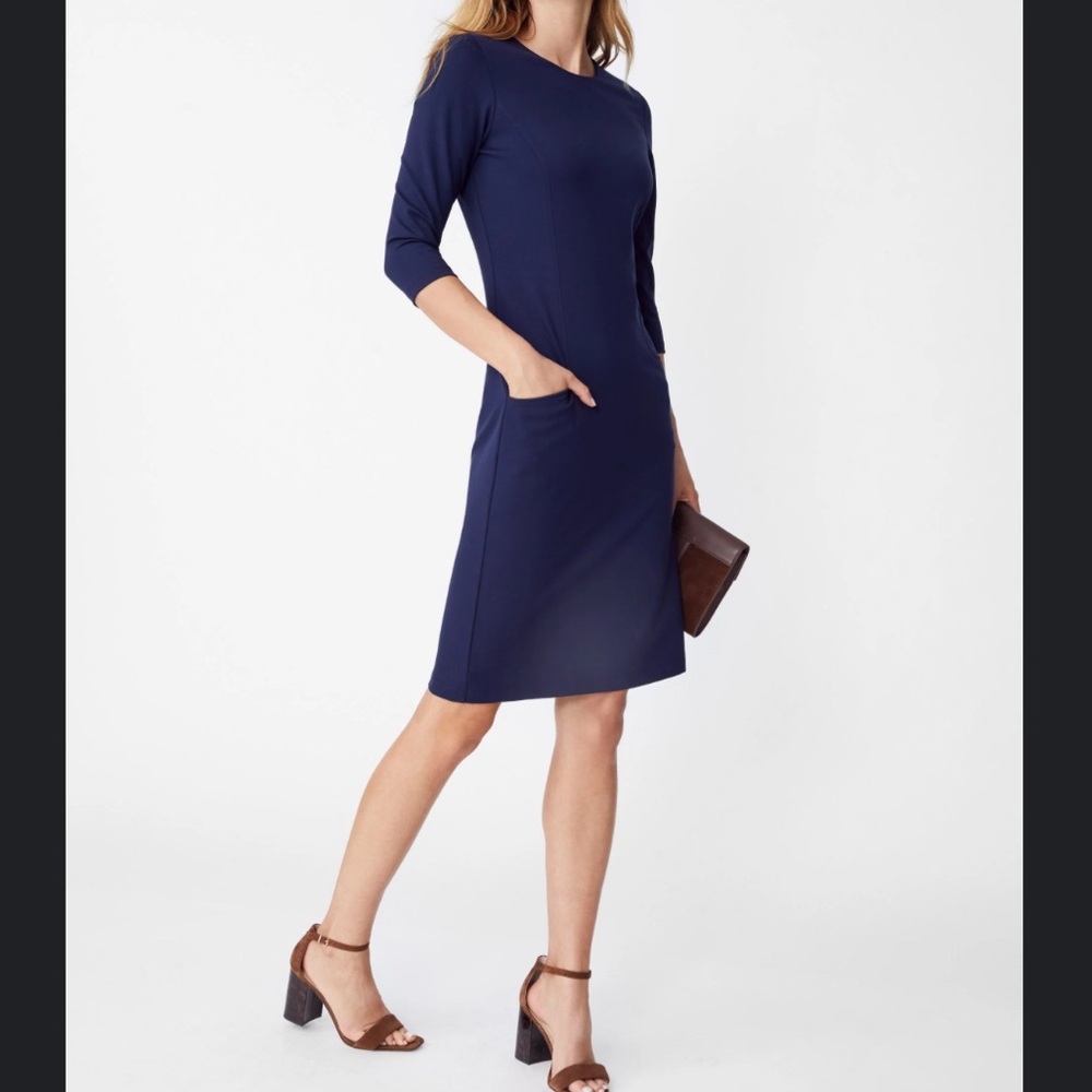 J. McLaughlin catalyst Navy 3/4 length Sleeve Dress